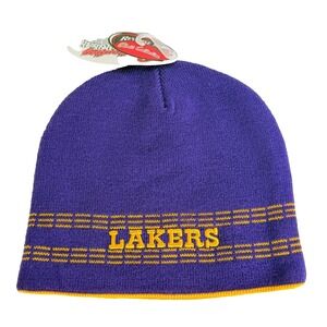 Lakers Reversible‎ Beanie VINTAGE NEW OLD STOCK embroidery purple yellow gold